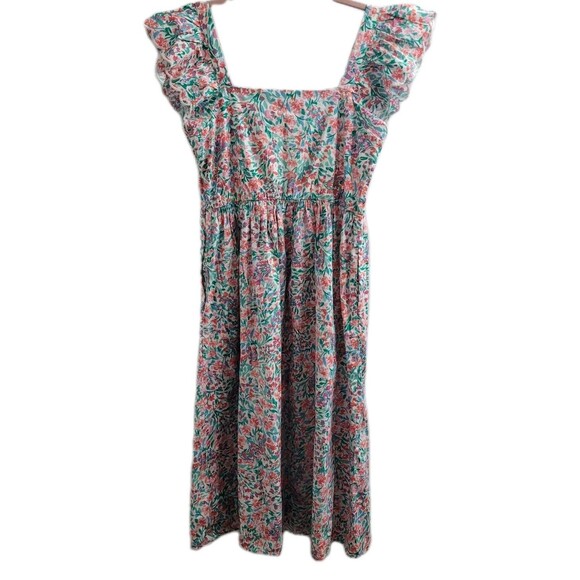 NWT J.Crew Ruffle Sleeve Floral Cotton Midi Dress Pink Green Sz 10 CI215 Pockets - Picture 12 of 12